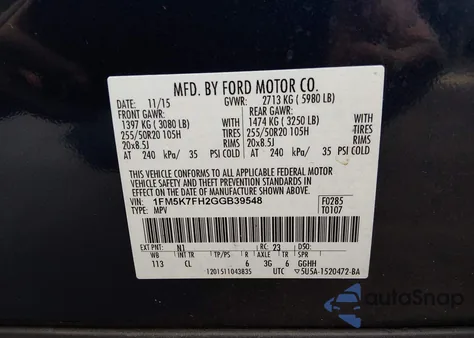 2016 Ford Explorer Limited z USA, uszkodzony, nr VIN 1FM5K7FH2GGB39548